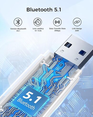 محول بلوتوث 5.1 USB من GTPLAYER دونجل صوت لاسلكي للكمبيوتر الشخصي، والكمبيوتر المحمول، وPS4، والمحول، وسماعات الرأس، لكرسي الألعاب الموسيقية وكرسي كرسي GTPLAYER GTRACING، وصلة مزدوجة (توصيل جهازين) in Kuwait