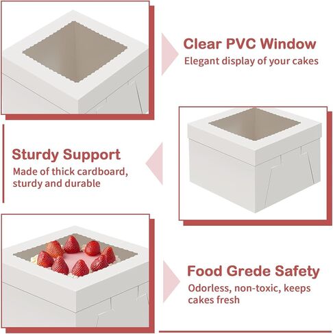 2 Pack Cake Boxes with Cake Boards, 12 Inch Tall Cake Box, Disposable Cake Transport Container, White Cake Carrier Holder for Baked Goods Cookies Dessert Pastry Cupcakes Bakery (12×12×8 Inches) in Kuwait