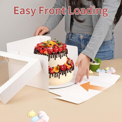 2 Pack Cake Boxes with Cake Boards, 12 Inch Tall Cake Box, Disposable Cake Transport Container, White Cake Carrier Holder for Baked Goods Cookies Dessert Pastry Cupcakes Bakery (12×12×8 Inches) in Kuwait