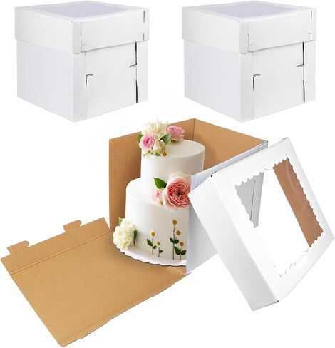 KEEPARTY 3PCS White Tall Cake Boxes 12x12x12inch with Window White Disposable Baking Box Container Wedding Cake Carrier in Saudi Arabia