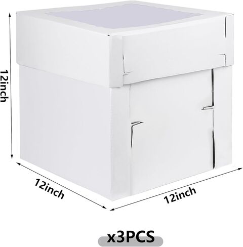 KEEPARTY 3PCS White Tall Cake Boxes 12x12x12inch with Window White Disposable Baking Box Container Wedding Cake Carrier in Saudi Arabia