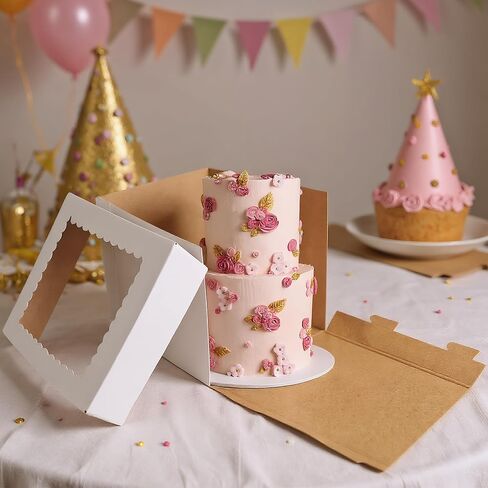 KEEPARTY 3PCS White Tall Cake Boxes 12x12x12inch with Window White Disposable Baking Box Container Wedding Cake Carrier in Saudi Arabia