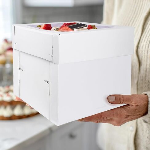 KEEPARTY 3PCS White Tall Cake Boxes 12x12x12inch with Window White Disposable Baking Box Container Wedding Cake Carrier in Saudi Arabia