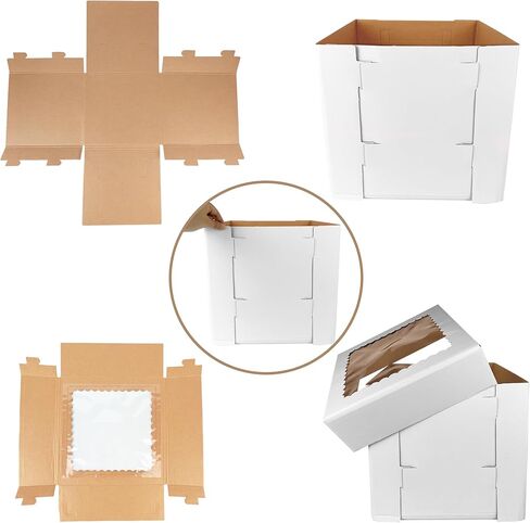 KEEPARTY 3PCS White Tall Cake Boxes 12x12x12inch with Window White Disposable Baking Box Container Wedding Cake Carrier in Saudi Arabia