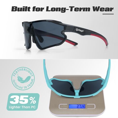 Flaya Polarized Sport Sunglasses for Men & Women UV400 Protection Wraparound Lens Lightweight TR Frame Adjustable Nose Pads in Saudi Arabia