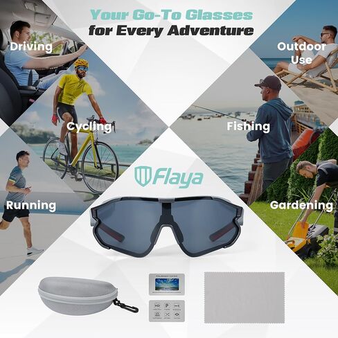 Flaya Polarized Sport Sunglasses for Men & Women UV400 Protection Wraparound Lens Lightweight TR Frame Adjustable Nose Pads in Saudi Arabia