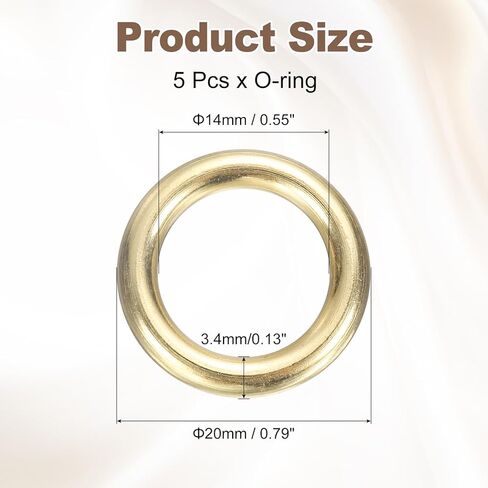 uxcell 5Pcs H59 Brass O Ring, 0.79" OD. 0.55" Thickness Brass Seamless Welded Circle Loop Round Ring Buckles for Luggage Webbing Craft DIY Decoration Accessories, Gold Tone in Saudi Arabia