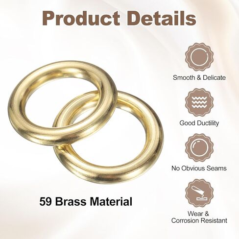 uxcell 5Pcs H59 Brass O Ring, 0.79" OD. 0.55" Thickness Brass Seamless Welded Circle Loop Round Ring Buckles for Luggage Webbing Craft DIY Decoration Accessories, Gold Tone in Saudi Arabia