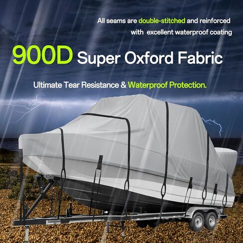 T Top Boat Cover 900D Heavy Duty Marine Grade Polyester with 2-in-1 Motor Cover & 22 Straps, 25-27ft Waterproof UV Resistant Trailerable Cover for Center Console Boat with T-top Roof in Saudi Arabia