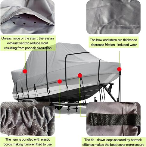 T Top Boat Cover 900D Heavy Duty Marine Grade Polyester with 2-in-1 Motor Cover & 22 Straps, 25-27ft Waterproof UV Resistant Trailerable Cover for Center Console Boat with T-top Roof in Saudi Arabia
