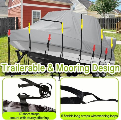 T Top Boat Cover 900D Heavy Duty Marine Grade Polyester with 2-in-1 Motor Cover & 22 Straps, 25-27ft Waterproof UV Resistant Trailerable Cover for Center Console Boat with T-top Roof in Saudi Arabia