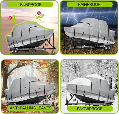 T Top Boat Cover 900D Heavy Duty Marine Grade Polyester with 2-in-1 Motor Cover & 22 Straps, 25-27ft Waterproof UV Resistant Trailerable Cover for Center Console Boat with T-top Roof in Saudi Arabia