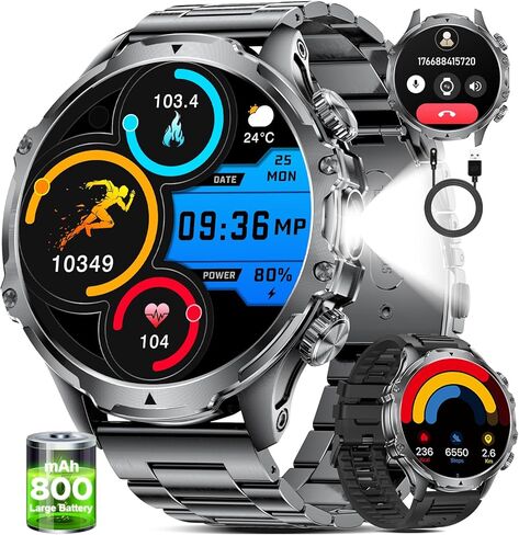 LIGE Smart Watches for Men(Answer/Make Calls) with LED Flashlight, 1.85" HD Screen Outdoor Sports Smartwatch,800mAh Battery,Heart Rate/Sleep Monitor 5ATM Waterproof Fitness Tracker for Android iOS in Kuwait