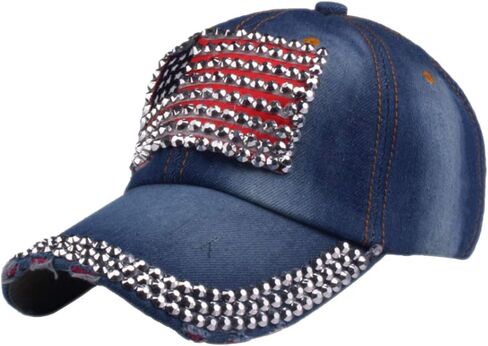 USA Flag Bling Baseball Cap Cowboy Hip-Hop Baseball Cap Adjustable Size in Saudi Arabia