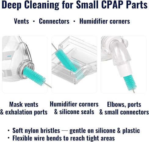 فرشاة تنظيف خرطوم CPAP - فرشاة خرطوم CPAP مزدوجة الأطراف مقاس 78.7 بوصة لأنابيب 15 مم و22 مم، فرشاة تنظيف أنبوب CPAP مع فرش تفصيلية وحقيبة تخزين شبكية in Kuwait