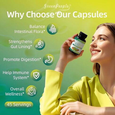 GREENPEOPLE Akkermansia Probiotics 15B CFU لوظيفة الأمعاء، 60 قيراط مكمل بروبيوتيك مع قرفة سيلان والكركم | دعم صحة الجهاز الهضمي والتمثيل الغذائي | المرأة والرجل | نباتي وخالي من الغلوتين in Kuwait