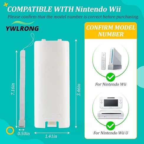 2Pack Battery Back Door Cover Case for Nintendo Wii/Wii U Back Cover Shell Replacement Rear Battery Housing Door for Nintendo Wii Remote Controlle with Wrist Strap(White) in Saudi Arabia