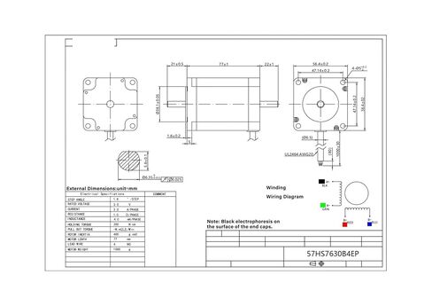 Stepper Motor NEMA23 2-Phase 4 Wire fuselage Length 76mm 1.8Nm .8Degree 3A Shaft 6.35mm Single/Double 57HS7630A4EP/B4EP in Saudi Arabia