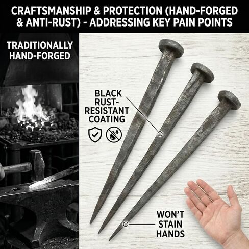 Hand Forged Crucifixion Nails Set of 3-7 Inch Wrought Iron Decorative Nails for Christian Home Decor, Easter Cross Display, Religious Gift for Church, Baptism, Confirmation, Lent in Saudi Arabia