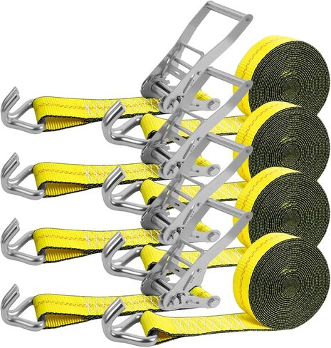 2" x20' Ratchet Straps with J Hooks - 10,000lb Break Strength/ 3,333lb Load Capacity Ratchet Tie Down Strap - Black Ratchet Straps Heavy Duty - Cargo Straps for Truck, Lawn Equipment, Car Roof-4 Pack in Saudi Arabia