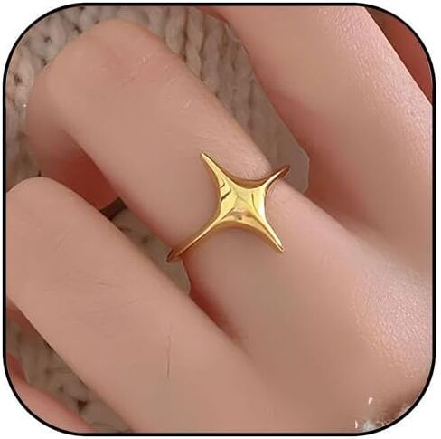 Silver Chunky Star Ring Irregular Silver Star Ring Y2k Rings Grunge Rings Adjustable Open Ring Sparkling Hollow Star Knuckle Ring Jewelry for Women in Saudi Arabia