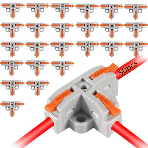 50pcs Lever Lock Quick-Splice T-Shaped Wire Connectors with Push-in Terminals, Copper Alloy Splice Joints for AWG 28-12 Wires (Compatible with Automotive, Boat, Motorcycle Electrical Systems) in Saudi Arabia