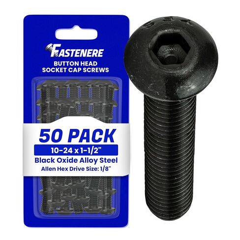 مسامير غطاء مقبس رأس زر Fastenere - 10-24 × 1-1/2 بوصة (50 قطعة) من سبائك الصلب، ملولبة بالكامل، لمسة نهائية من أكسيد أسود ناعم، مقاومة للتآكل، خيط الآلة، سهلة التركيب مع محرك سداسي ألين in Saudi Arabia