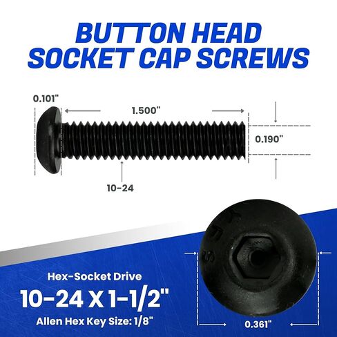 مسامير غطاء مقبس رأس زر Fastenere - 10-24 × 1-1/2 بوصة (50 قطعة) من سبائك الصلب، ملولبة بالكامل، لمسة نهائية من أكسيد أسود ناعم، مقاومة للتآكل، خيط الآلة، سهلة التركيب مع محرك سداسي ألين in Saudi Arabia