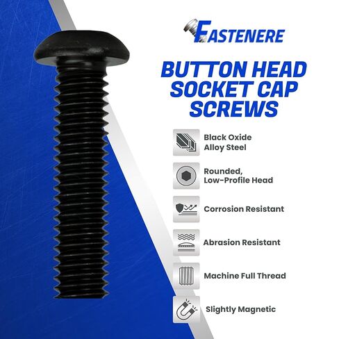 مسامير غطاء مقبس رأس زر Fastenere - 10-24 × 1-1/2 بوصة (50 قطعة) من سبائك الصلب، ملولبة بالكامل، لمسة نهائية من أكسيد أسود ناعم، مقاومة للتآكل، خيط الآلة، سهلة التركيب مع محرك سداسي ألين in Saudi Arabia