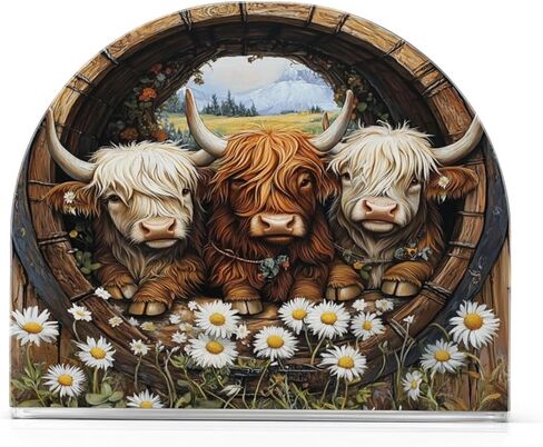 Diasy Highland Cow Napkin Holder Acrylic Upright Tabletop Freestanding Tissue Dispenser for Kitchen Restaurant Home Decor in Kuwait