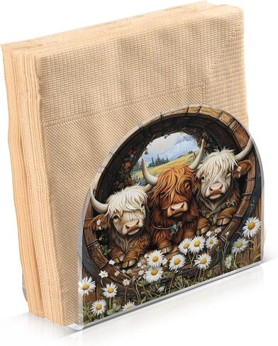 Diasy Highland Cow Napkin Holder Acrylic Upright Tabletop Freestanding Tissue Dispenser for Kitchen Restaurant Home Decor in Kuwait
