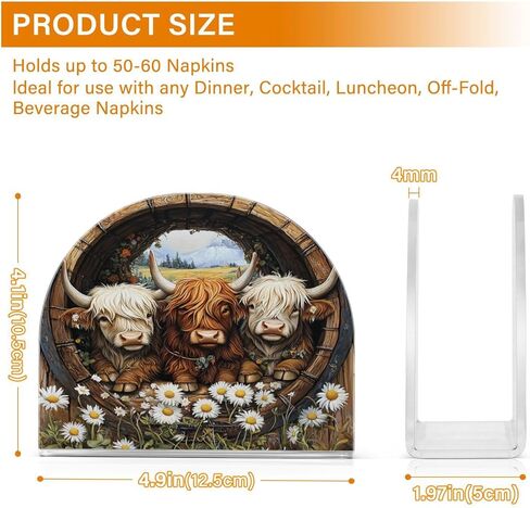 Diasy Highland Cow Napkin Holder Acrylic Upright Tabletop Freestanding Tissue Dispenser for Kitchen Restaurant Home Decor in Kuwait