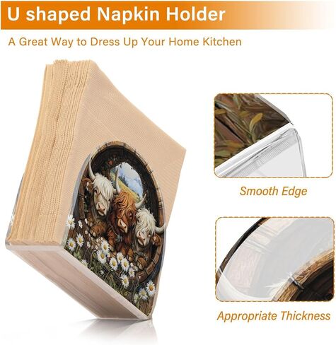 Diasy Highland Cow Napkin Holder Acrylic Upright Tabletop Freestanding Tissue Dispenser for Kitchen Restaurant Home Decor in Kuwait
