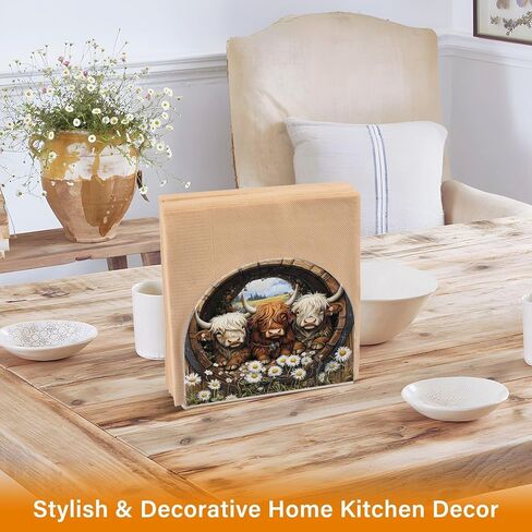 Diasy Highland Cow Napkin Holder Acrylic Upright Tabletop Freestanding Tissue Dispenser for Kitchen Restaurant Home Decor in Kuwait