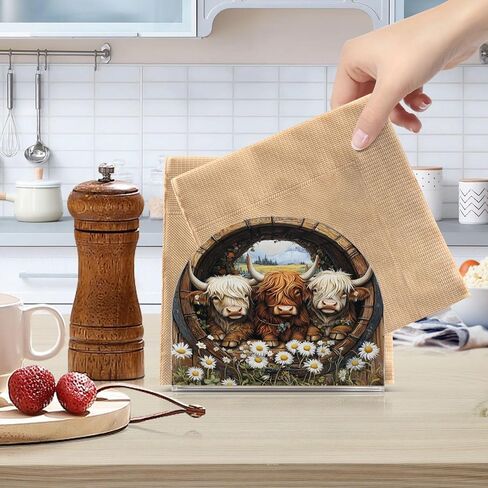 Diasy Highland Cow Napkin Holder Acrylic Upright Tabletop Freestanding Tissue Dispenser for Kitchen Restaurant Home Decor in Kuwait