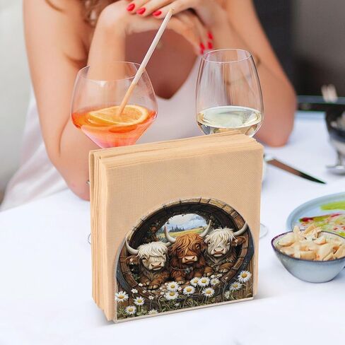 Diasy Highland Cow Napkin Holder Acrylic Upright Tabletop Freestanding Tissue Dispenser for Kitchen Restaurant Home Decor in Kuwait