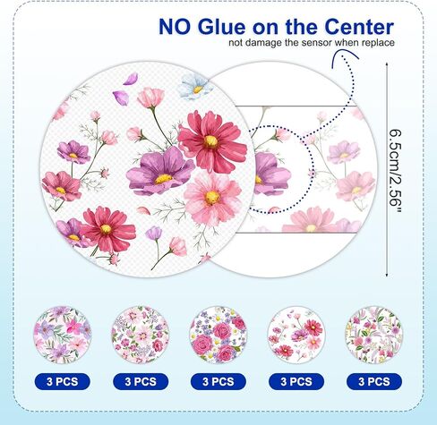 HONYOU 15Pack Freestyle Bandage for Libre 3 Plus Sensor Covers Waterproof, 15 Days Libre 3 Overpatch Tape Floral Pattern CGM Adhesive Patches Without Hole in Saudi Arabia