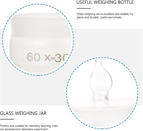 NUOBESTY Glass Weighing Bottles Set of 2, Low and Tall Form Laboratory Sampling Weighing Jars with Lids, 60x30mm Chemical Glassware for Precise Experiment Measurement in Saudi Arabia