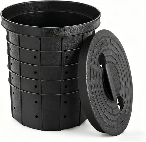 Perforated 2Pcs Sump Pump Basin with Lid, Black Sump Pump Bucket with 40 Pre-Drilled Holes, for Drainage, Basements, Crawl Spaces, Patios, Decks and Driveways in Kuwait