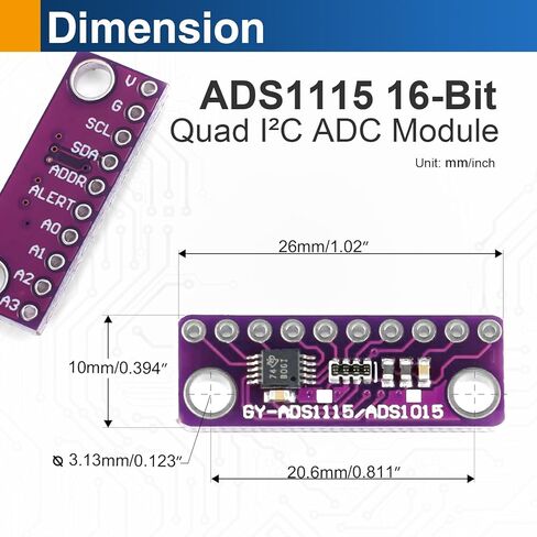 4 قطع ADS1115 وحدة ADC 16 بت، 4 قنوات I2C تناظرية إلى محول رقمي مع PGA، متوافق مع Arduino، Raspberry Pi، ESP32 in Kuwait