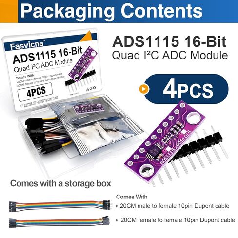 4 قطع ADS1115 وحدة ADC 16 بت، 4 قنوات I2C تناظرية إلى محول رقمي مع PGA، متوافق مع Arduino، Raspberry Pi، ESP32 in Kuwait