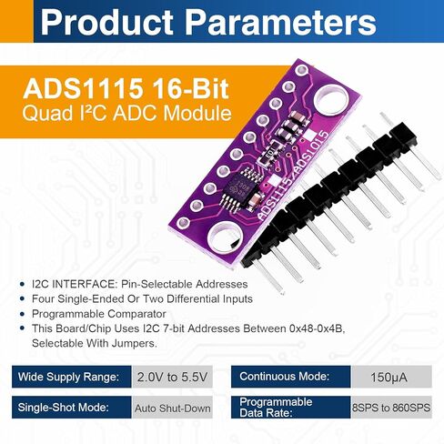 4 قطع ADS1115 وحدة ADC 16 بت، 4 قنوات I2C تناظرية إلى محول رقمي مع PGA، متوافق مع Arduino، Raspberry Pi، ESP32 in Kuwait