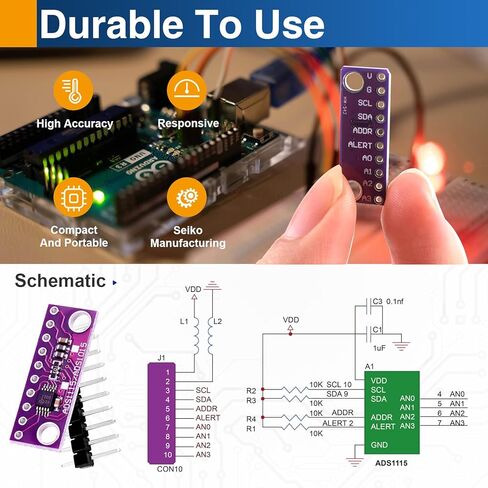 4 قطع ADS1115 وحدة ADC 16 بت، 4 قنوات I2C تناظرية إلى محول رقمي مع PGA، متوافق مع Arduino، Raspberry Pi، ESP32 in Kuwait