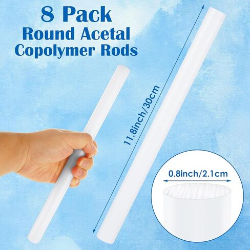 LANIAKEA 8PCS Round Acetal Copolymer Rods 3/4 -Inch Diameter and 12-Inch Length Opaque White Acetal Rods Heavy Duty Long POM Plastic Rods for Bushings, DIY, Spacers in Saudi Arabia