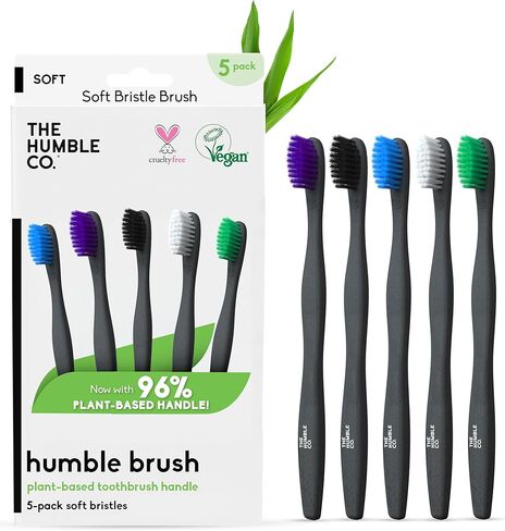 The Humble Co Plant-Based Soft Bristle Toothbrushes, 5 Pack - Manual Tooth Brush Set for Adults - Made with Plant Based Materials & BPA-Free Bristles - Dental Oral Care & Hygiene in Kuwait