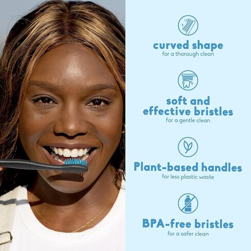 فرش أسنان ذات شعيرات ناعمة نباتية من ذا همبل كو، 5 عبوات - مجموعة فرش أسنان يدوية للبالغين - مصنوعة من مواد نباتية وشعيرات خالية من البيسفينول - العناية بالفم والنظافة in Kuwait