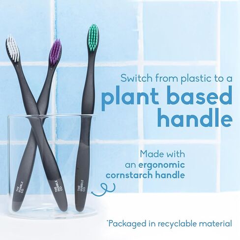 فرش أسنان ذات شعيرات ناعمة نباتية من ذا همبل كو، 5 عبوات - مجموعة فرش أسنان يدوية للبالغين - مصنوعة من مواد نباتية وشعيرات خالية من البيسفينول - العناية بالفم والنظافة in Kuwait