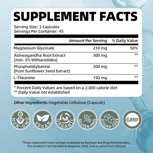 VitaHarbor Cortisol Supplement for Women and Men, 4-in-1 Cortisol Reducer with Magnesium Glycinate, Ashwagandha, Phosphatidylserine, L-Theanine, for Relaxation & Calm Support, 90 Veg Caps in Kuwait