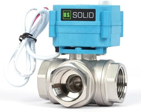 U.S. Solid 3/4" 3 Way Brass Motorized Ball Valve 110-230VAC, L Type Water Shutoff Valve with Manual Function, Standard Port, NOT for Drinking Water in Saudi Arabia