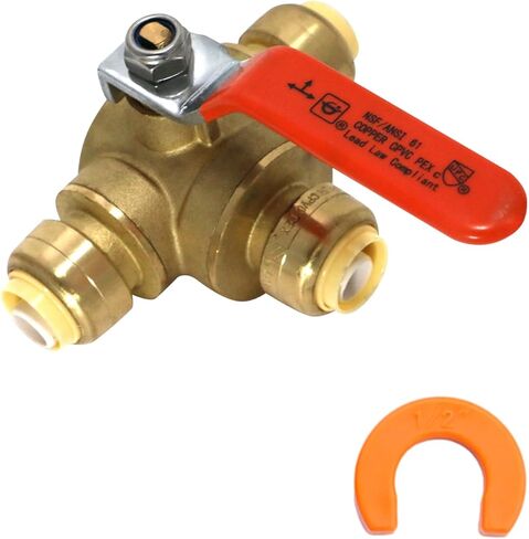 2 Pcs XFITTING Push Fit 1/2 Inch x 1/2 Inch Push Fit x 1/2 Inch Push Fit 3 Way Tee Valve with 1 Clip, 28-5-8=2W.1C in Saudi Arabia